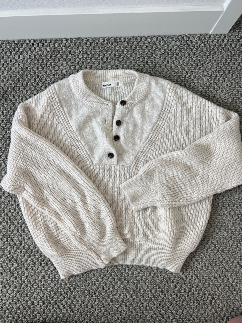 Elodie Cream Knit Henley Sweater with Half Button Collar size extra large XL